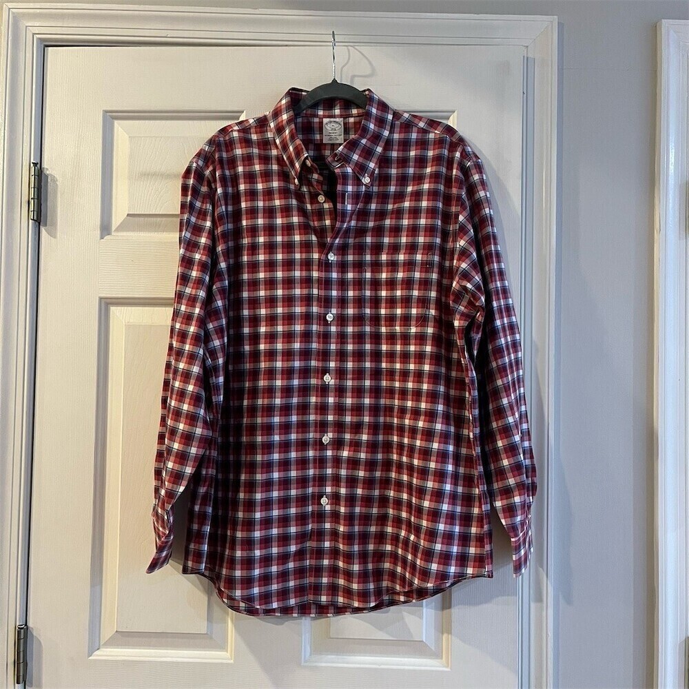 Brooks Brothers Shirt Mens XL Red Blue Plaid Button-Down Non-Iron